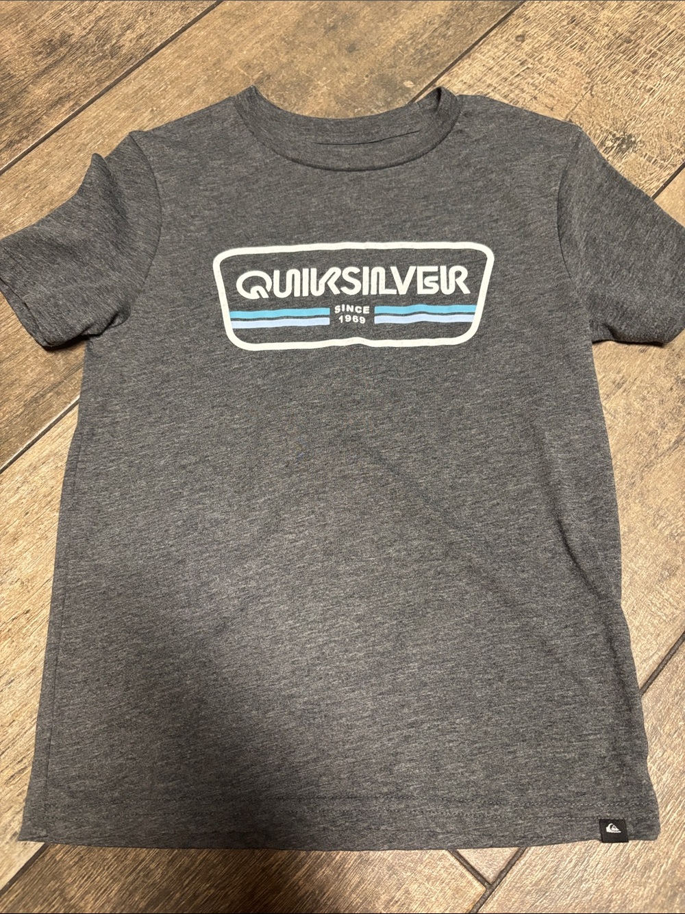 Quiksilver Kids Heather Gray Logo Tee with Light Blue & White Accents